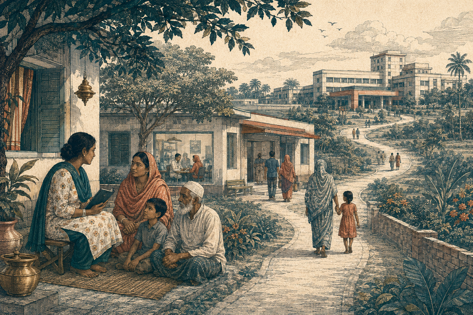 A patient’s care may span the home, a local clinic and a referral hospital.