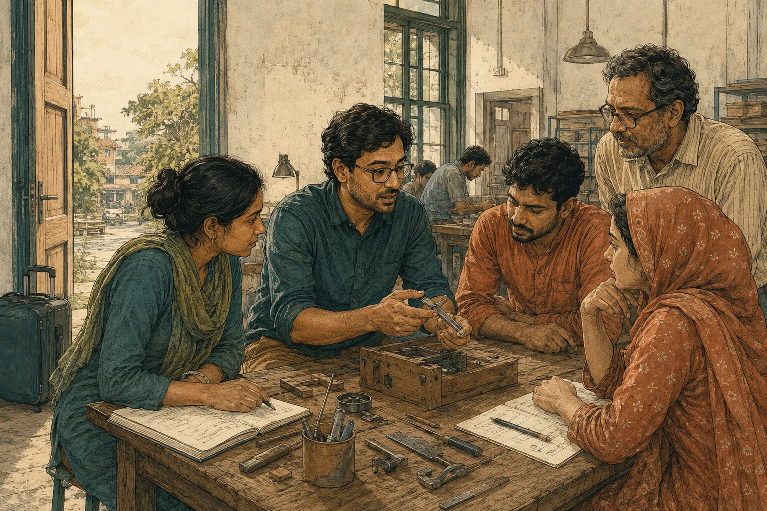 A returning professional shares a practical technique with local colleagues.