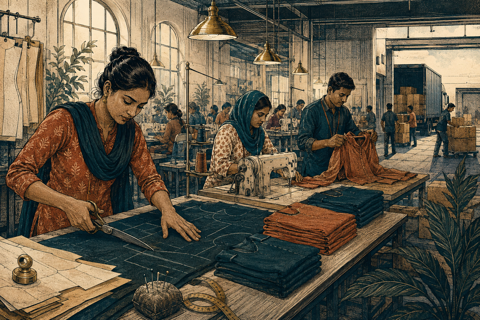 Cutting, stitching and inspection represent different capabilities within garment production.