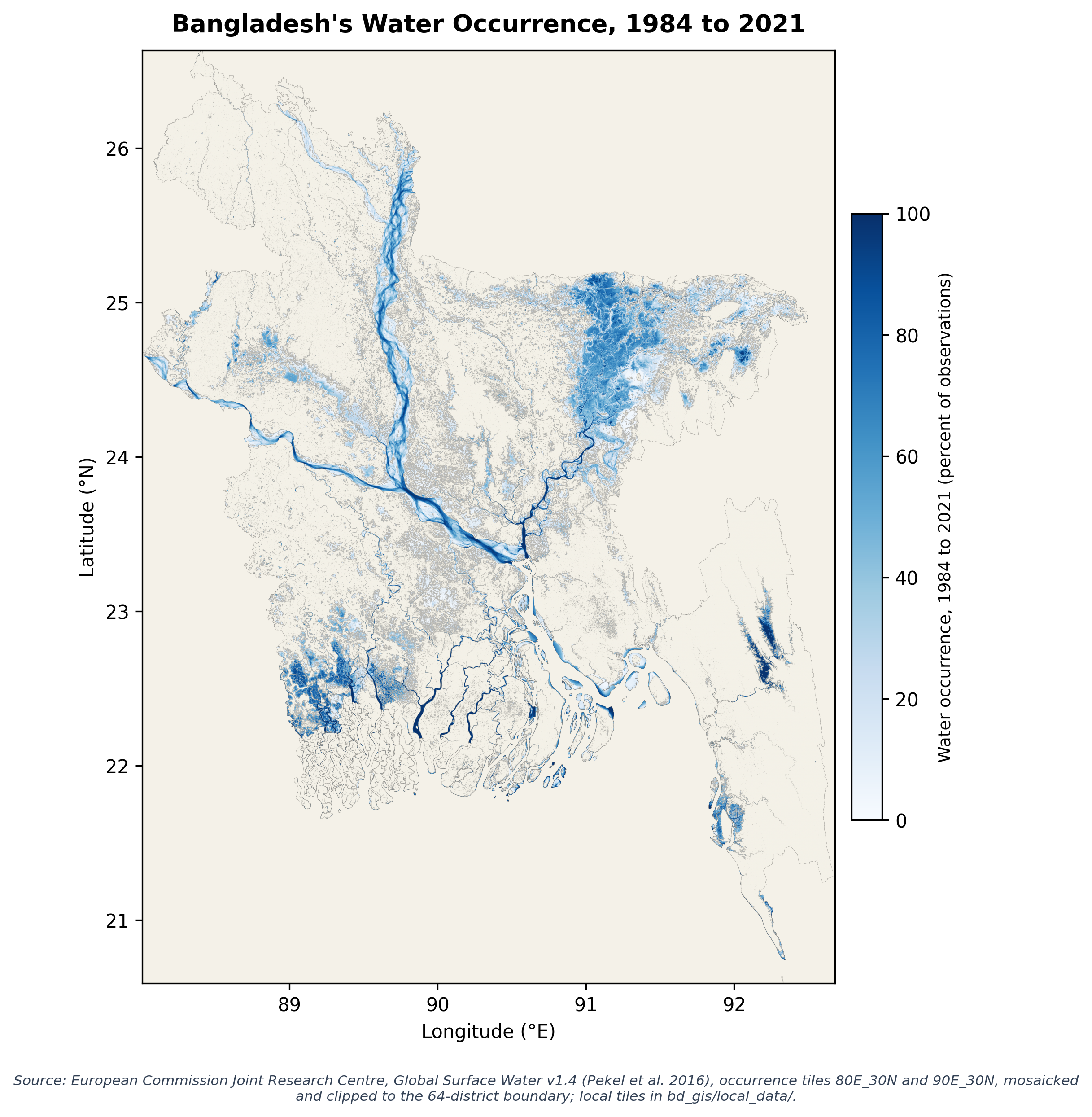 Bangladesh's Water Occurrence, 1984 to 2021