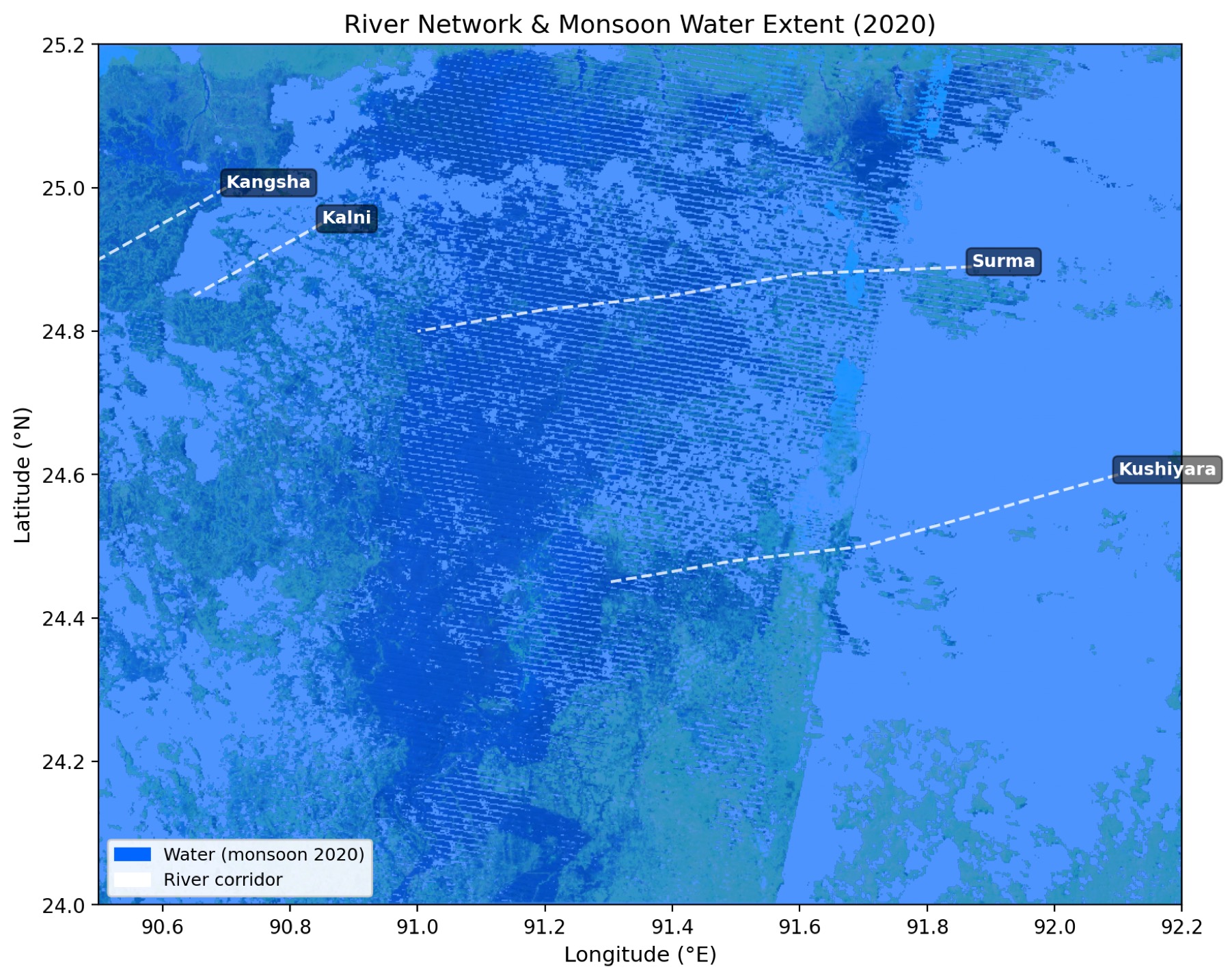 River Corridors and 2020 Monsoon Water Extent